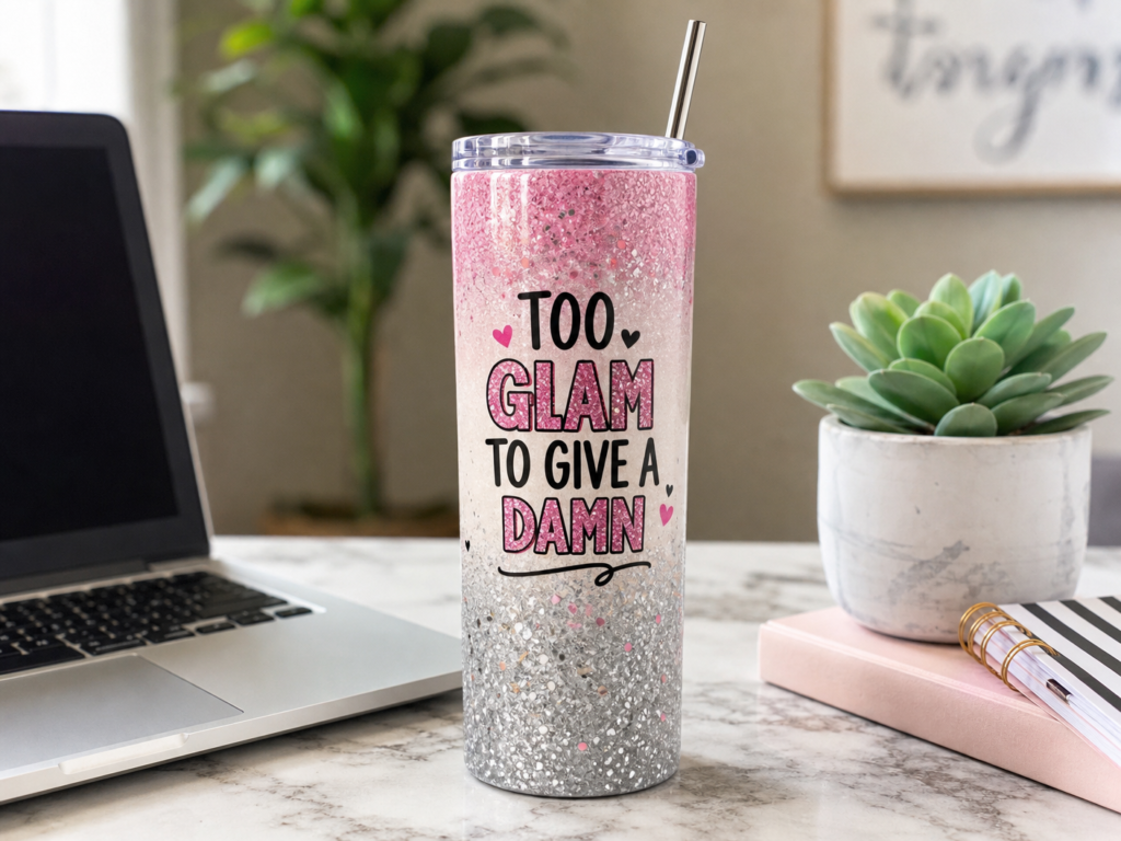 Lifestyle Mockup of a Sublimated 20oz Tumbler in a Home Office