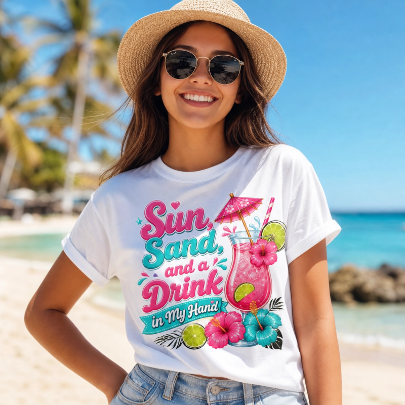 Free Summer Design PNG: Sun, Sand & Drink in My Hand - Instant Download