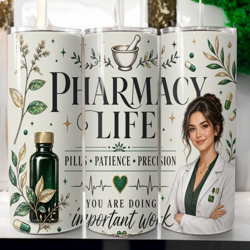 Pharmacist Tumbler Wrap, Fee Tumbler Wrap, Pharmacy Life Sublimation Design, Pills Patience Precision 20 oz Skinny Tumbler PNG