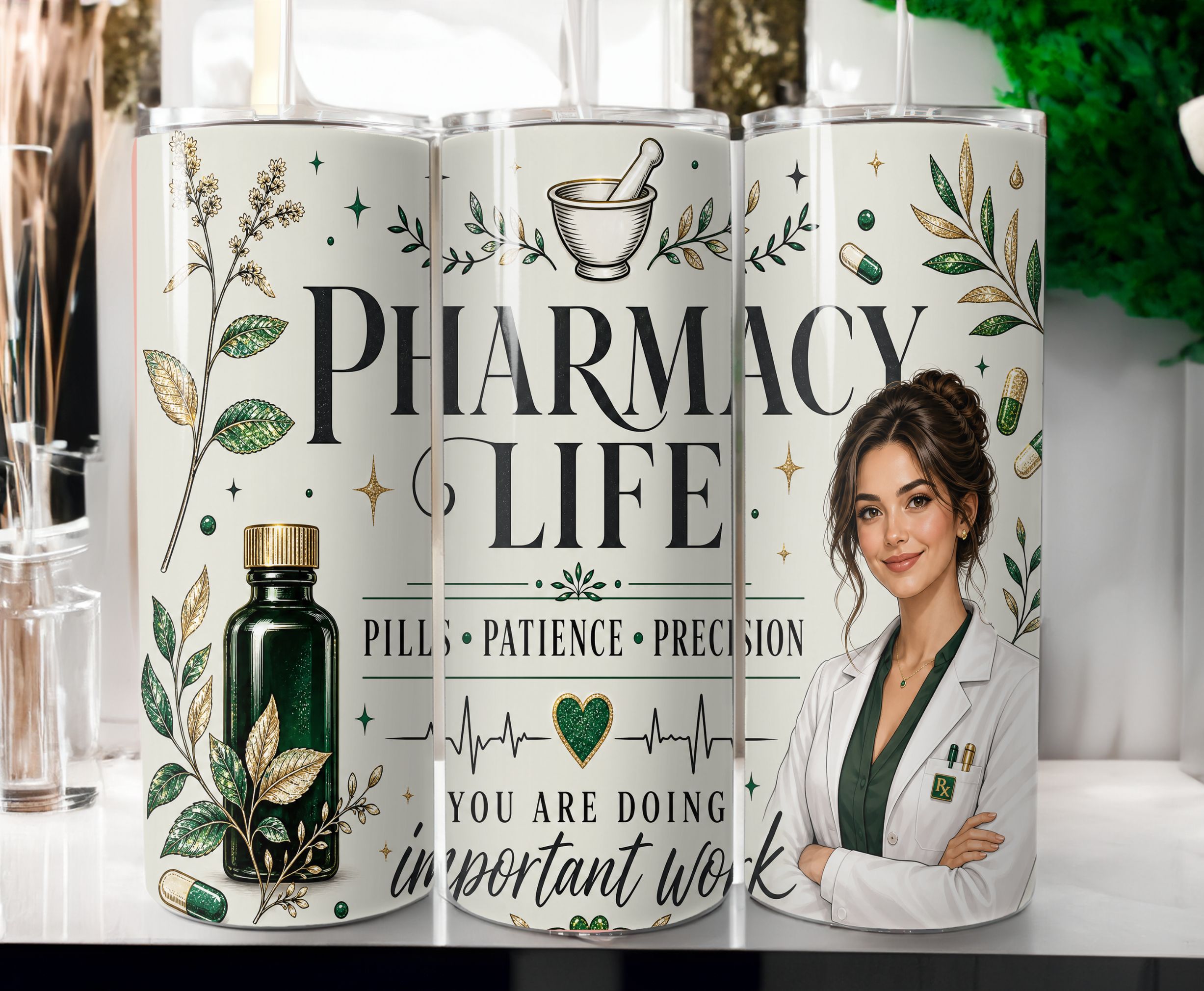 Pharmacist Tumbler Wrap, Fee Tumbler Wrap, Pharmacy Life Sublimation Design, Pills Patience Precision 20 oz Skinny Tumbler PNG