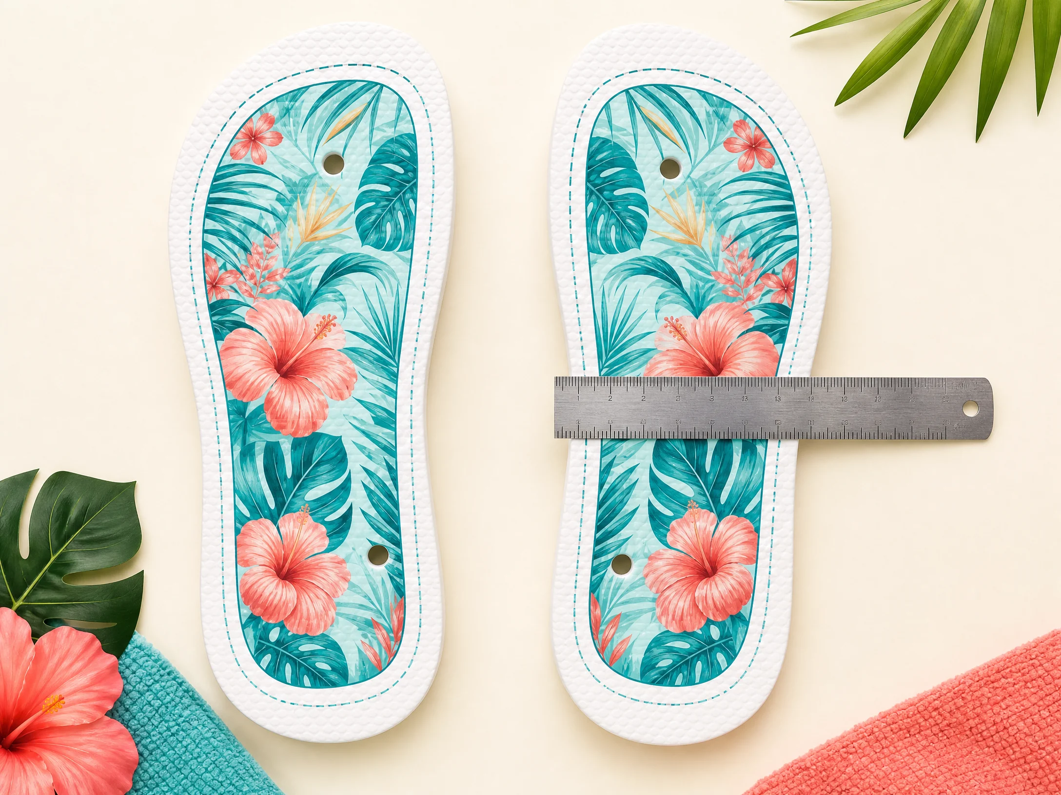 Measuring the printable panel and strap-hole area on a sublimation flip-flop blank